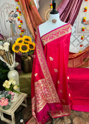 Katan Pure Silk Saree from Banaras | Ruby Red | Gold Zari | Handwoven | Free Shipping | Ships from California